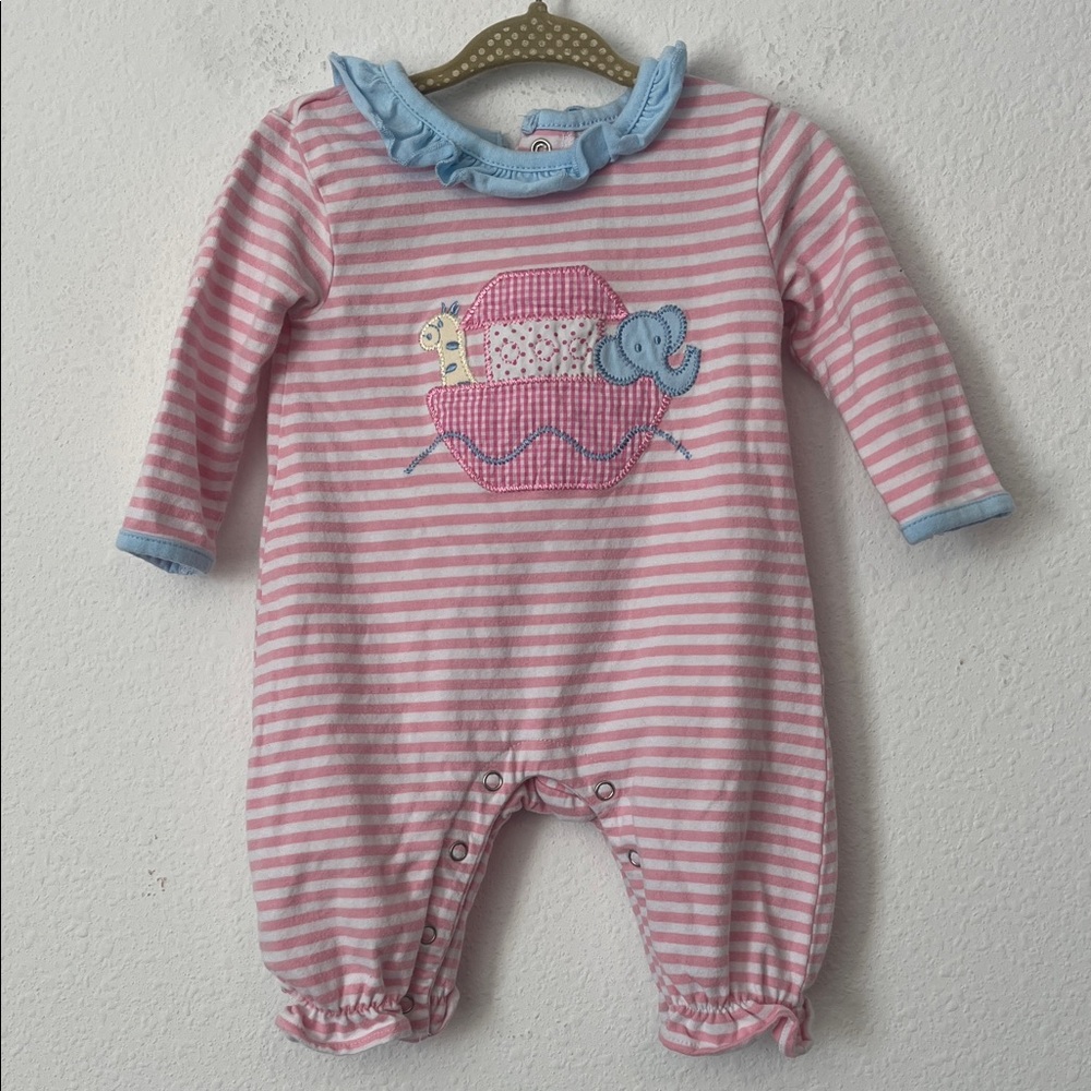 Boutique Pink Noah’s Ark Embroidered Jumpsuit Baby Girl Size 3 Months